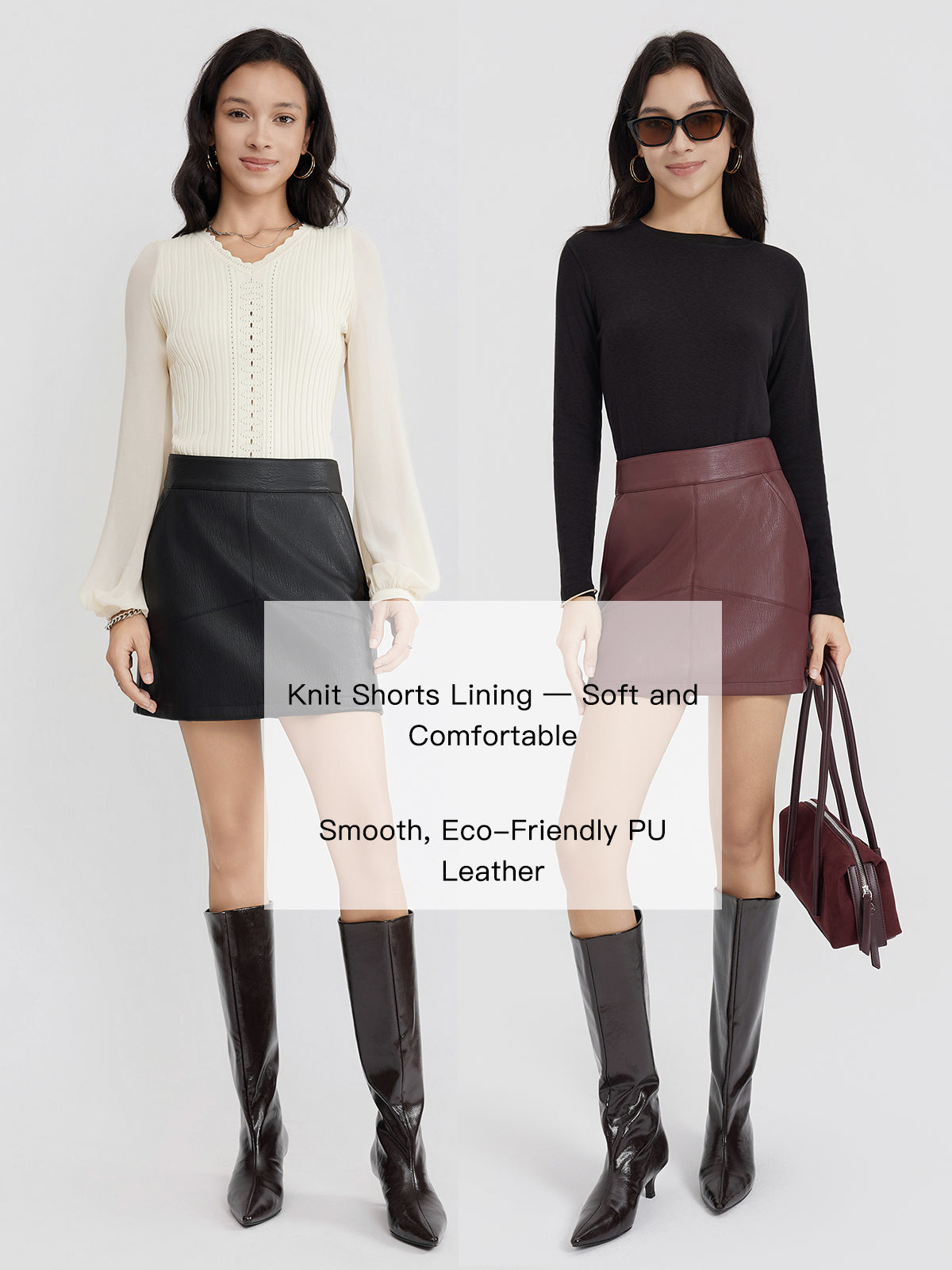 ASOBIO PU Mini Skirt with knit lining short