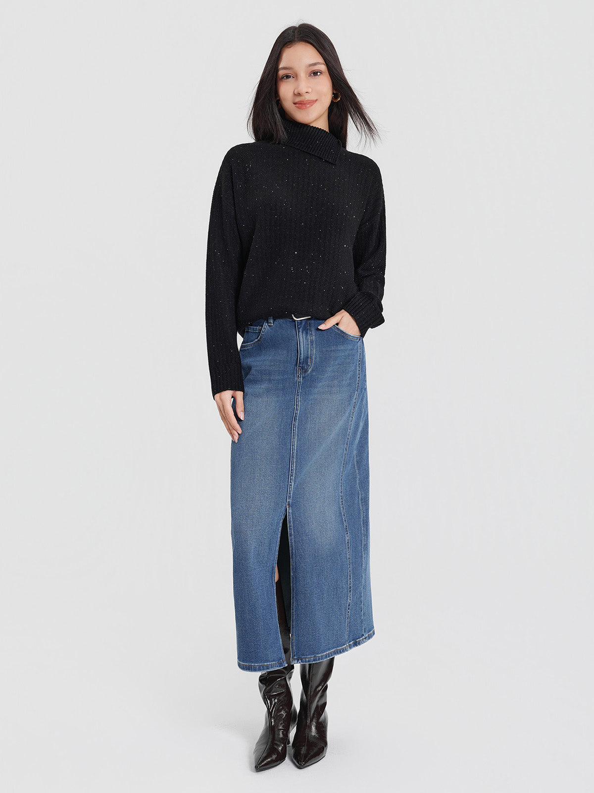 ASOBIO 100% Wool Sequin Sweater