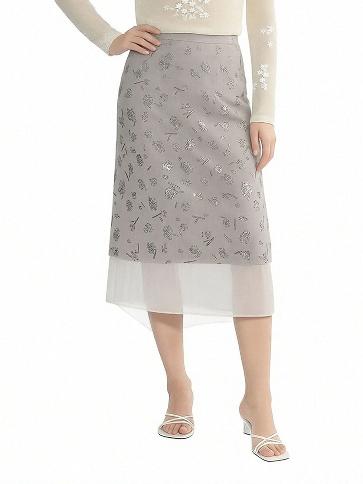 ASOBIO Rhinestone Midi Skirt