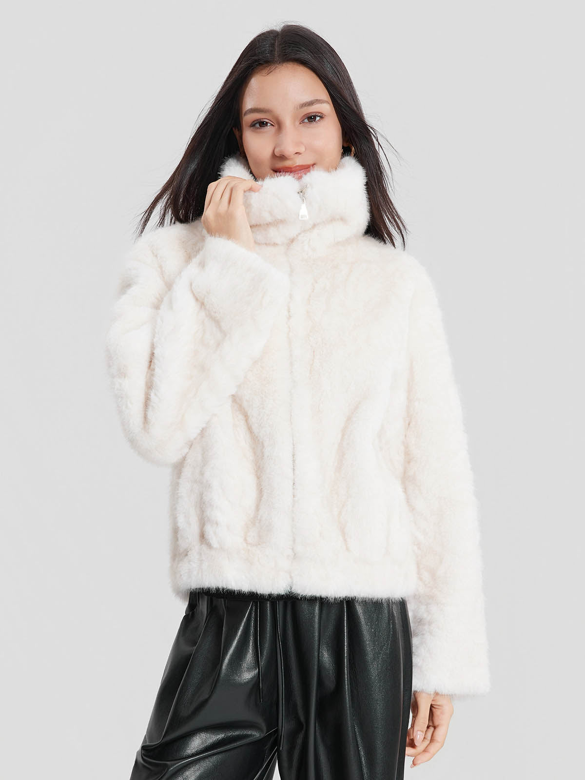 ASOBIO Faux Fur Zip-Up Jacket