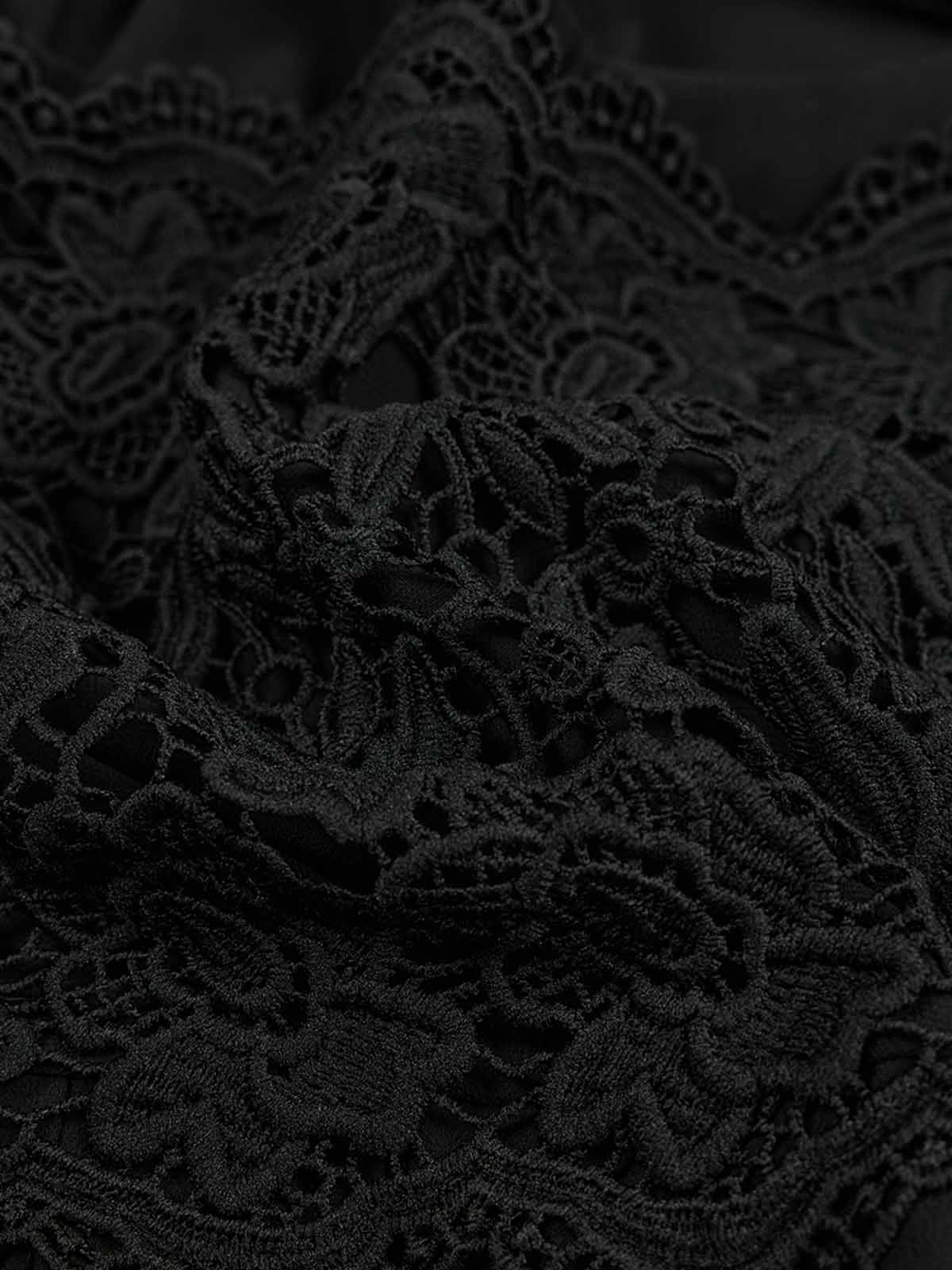 Pleated Chiffon Lace-Panel Blouse