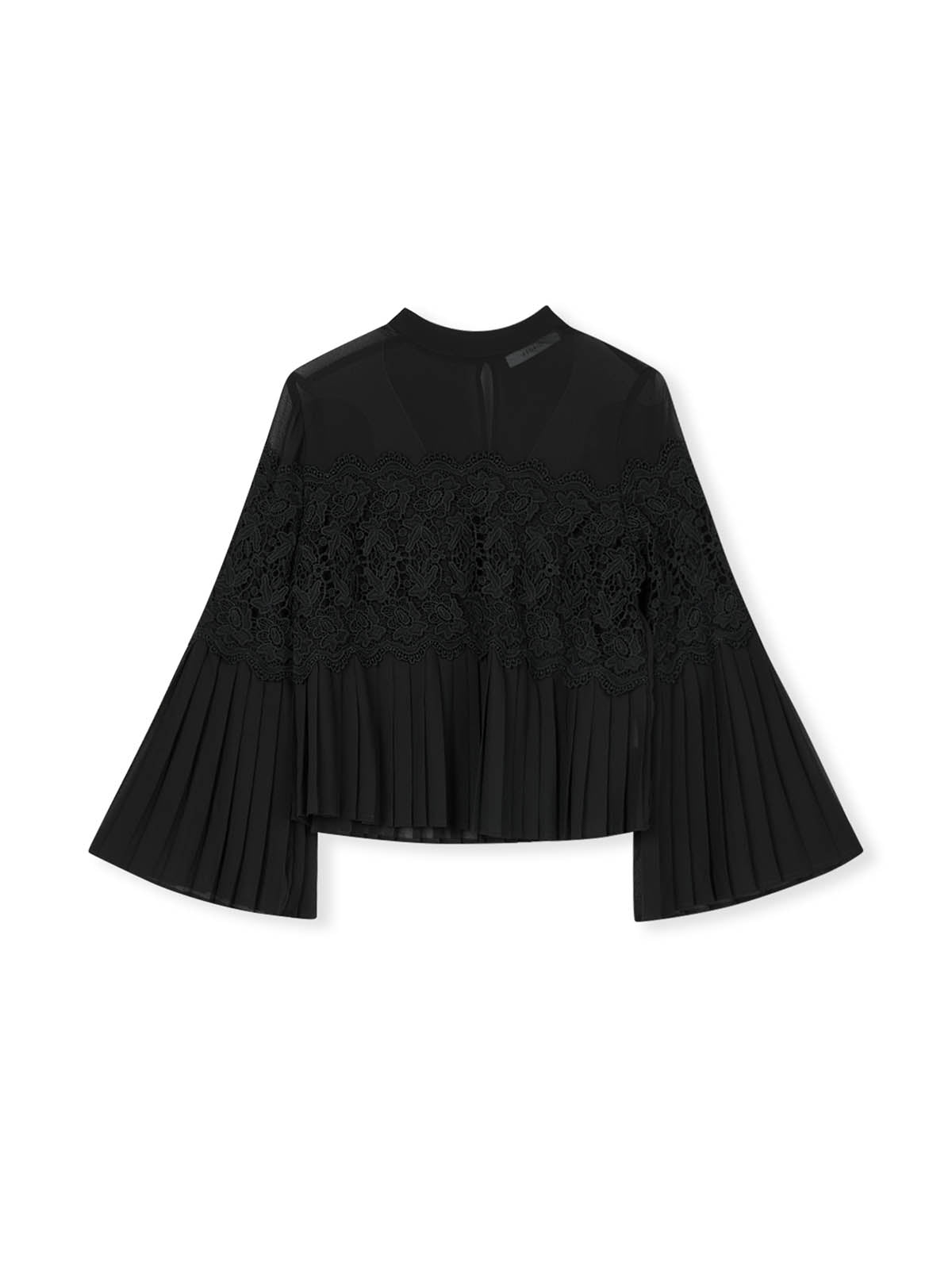 Pleated Chiffon Lace-Panel Blouse