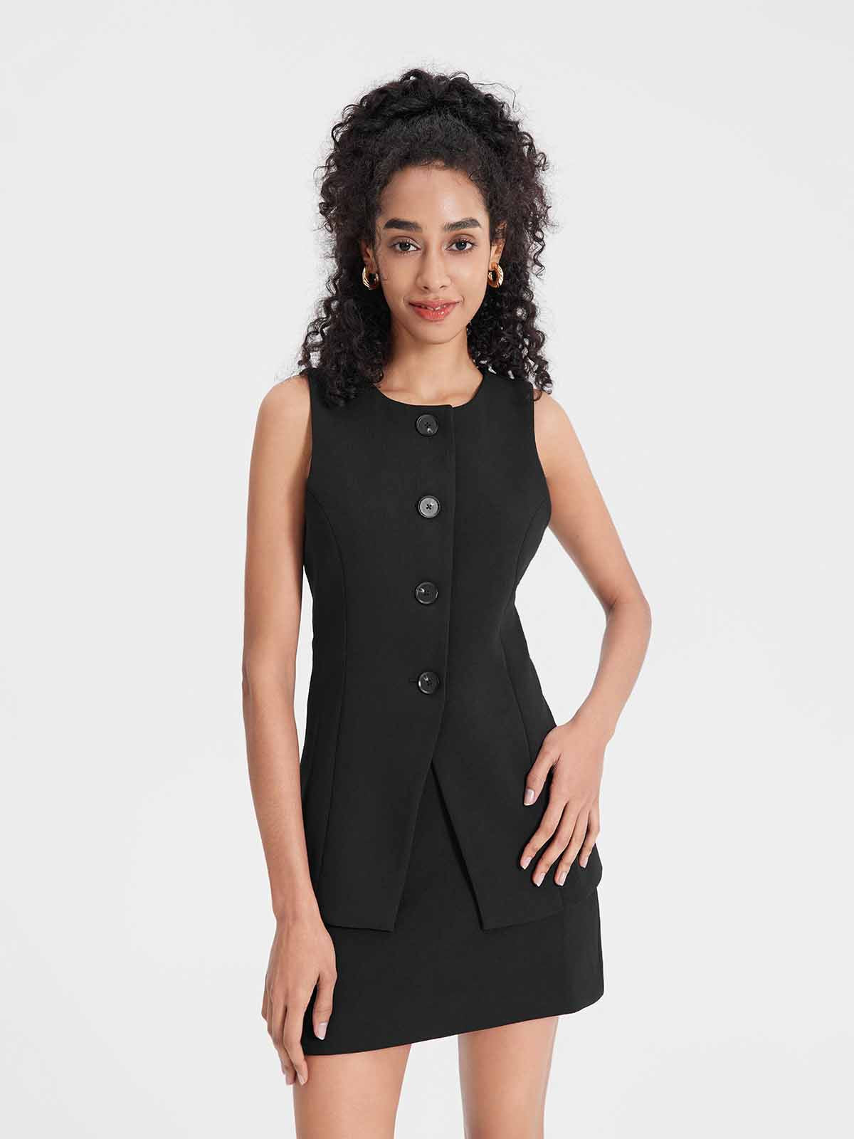 ASOBIO Slim-Fit Crewneck Button-Up Suit Vest