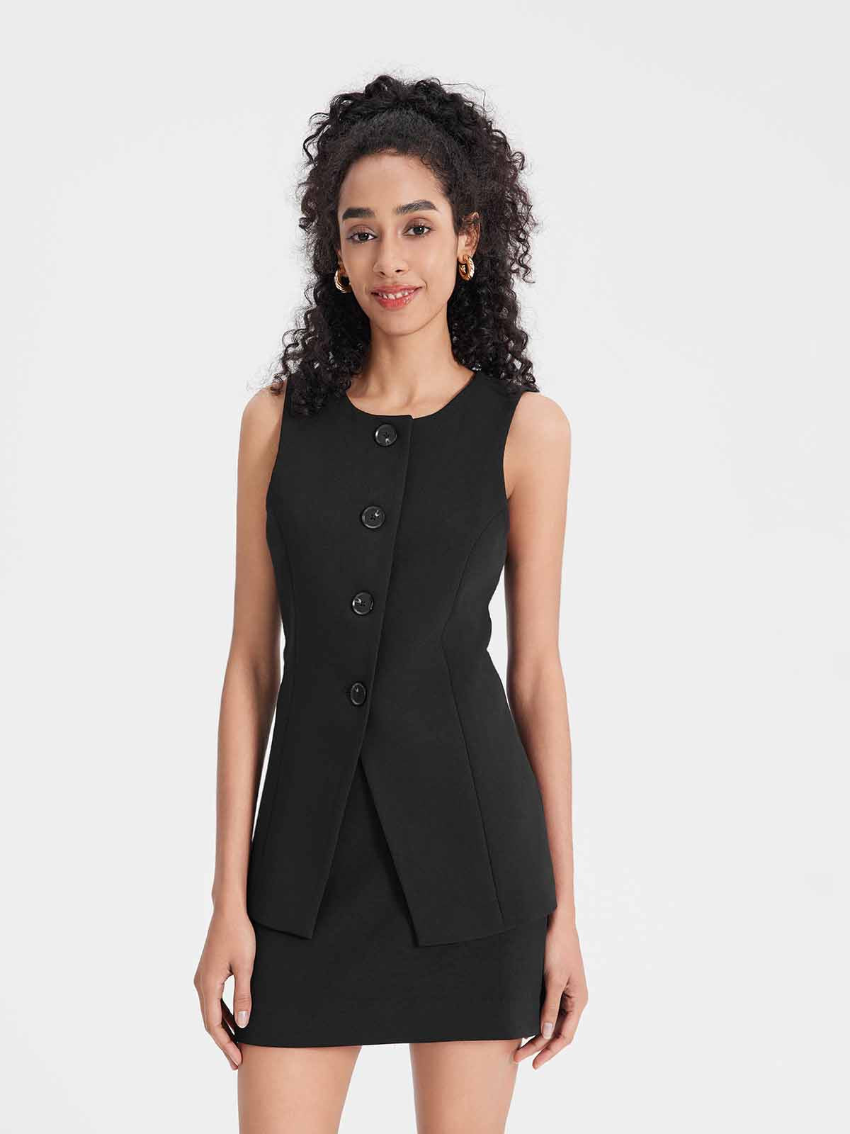 ASOBIO Slim-Fit Crewneck Button-Up Suit Vest