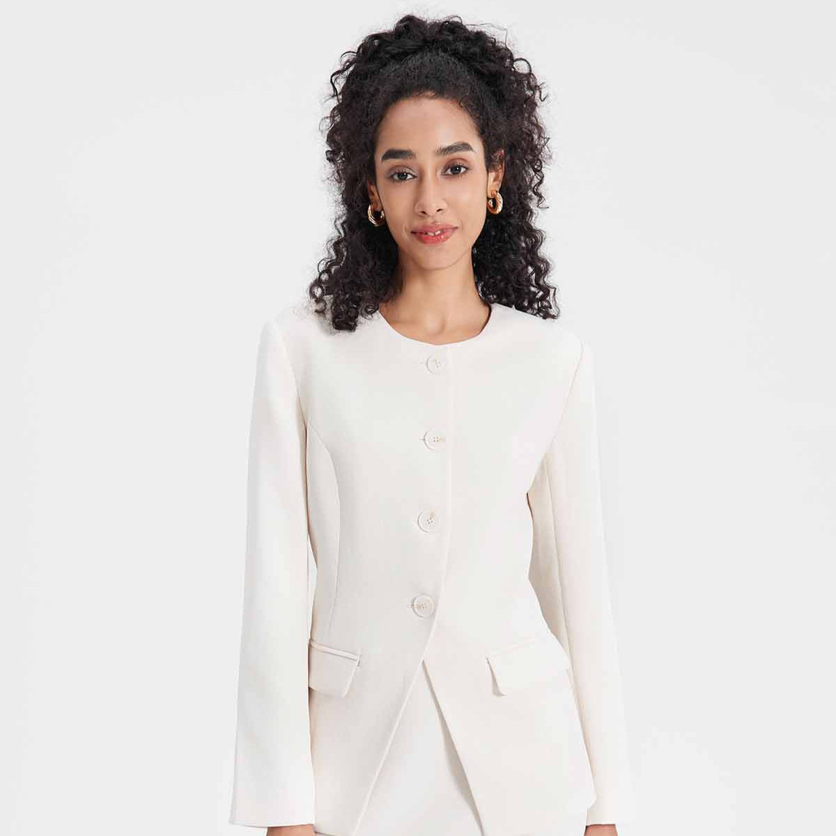 ASOBIO Tailored Round Neck Button-Up Blazer