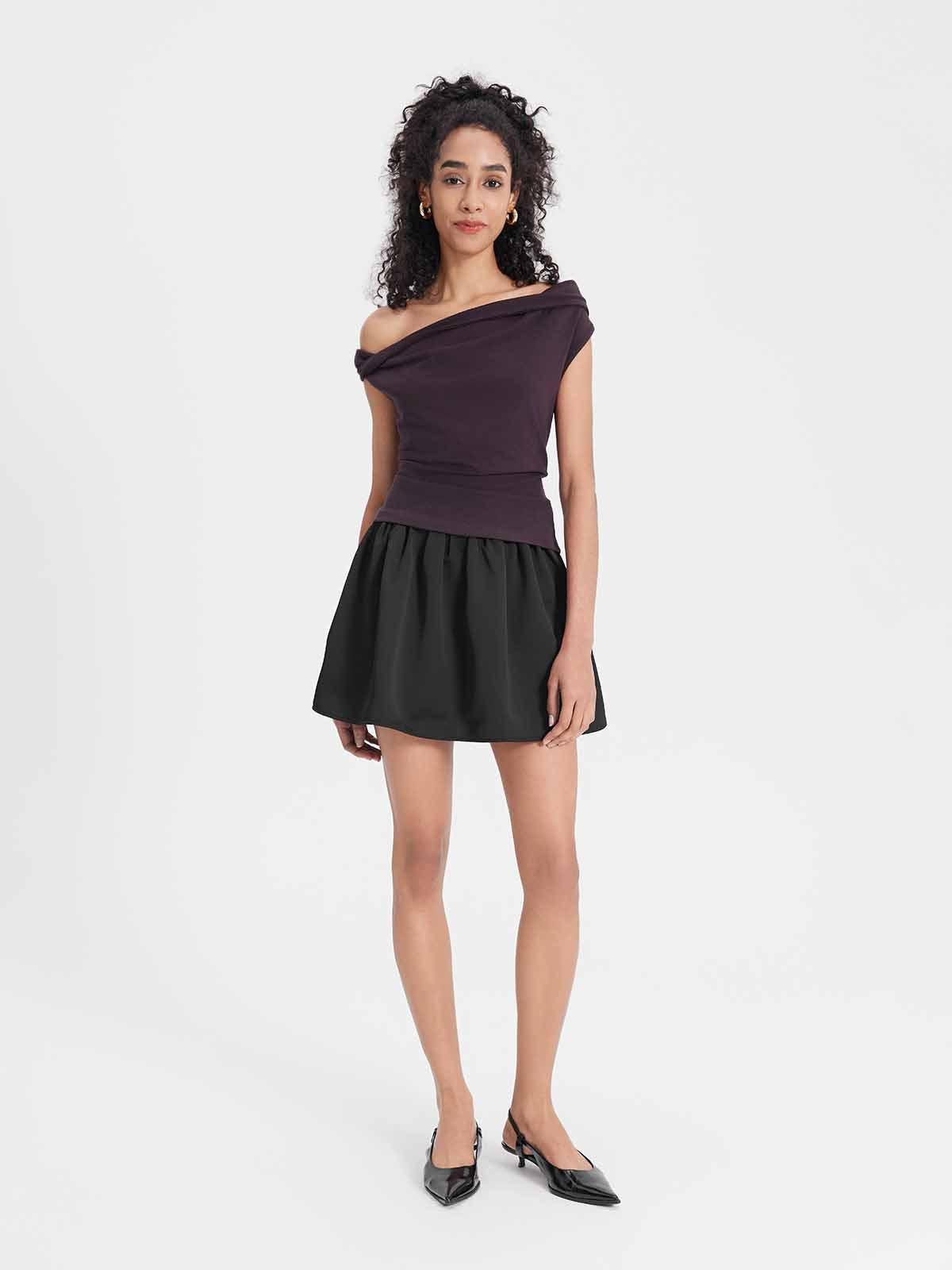 ASOBIO Satin Bubble Mini Skirt with Shorts