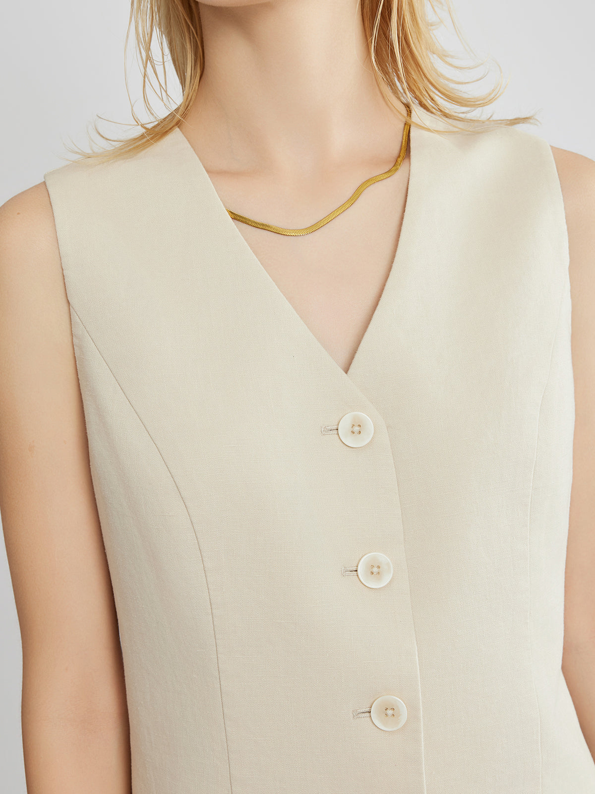 100% Linen Button-Up Linen Vest Mini Dress