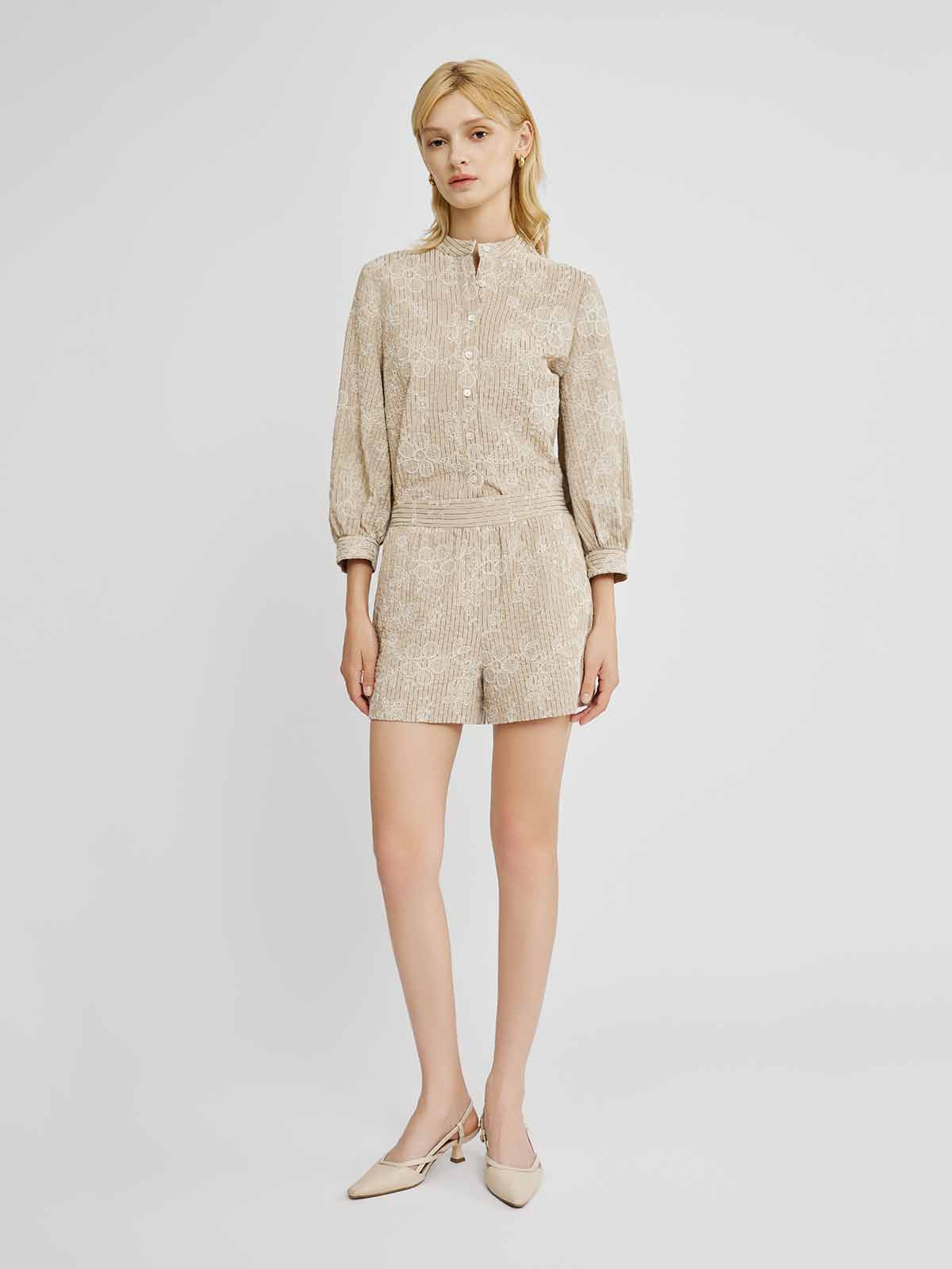 Striped Embroidered Shorts