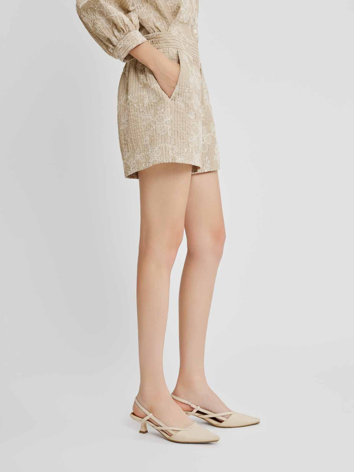 Striped Embroidered Shorts