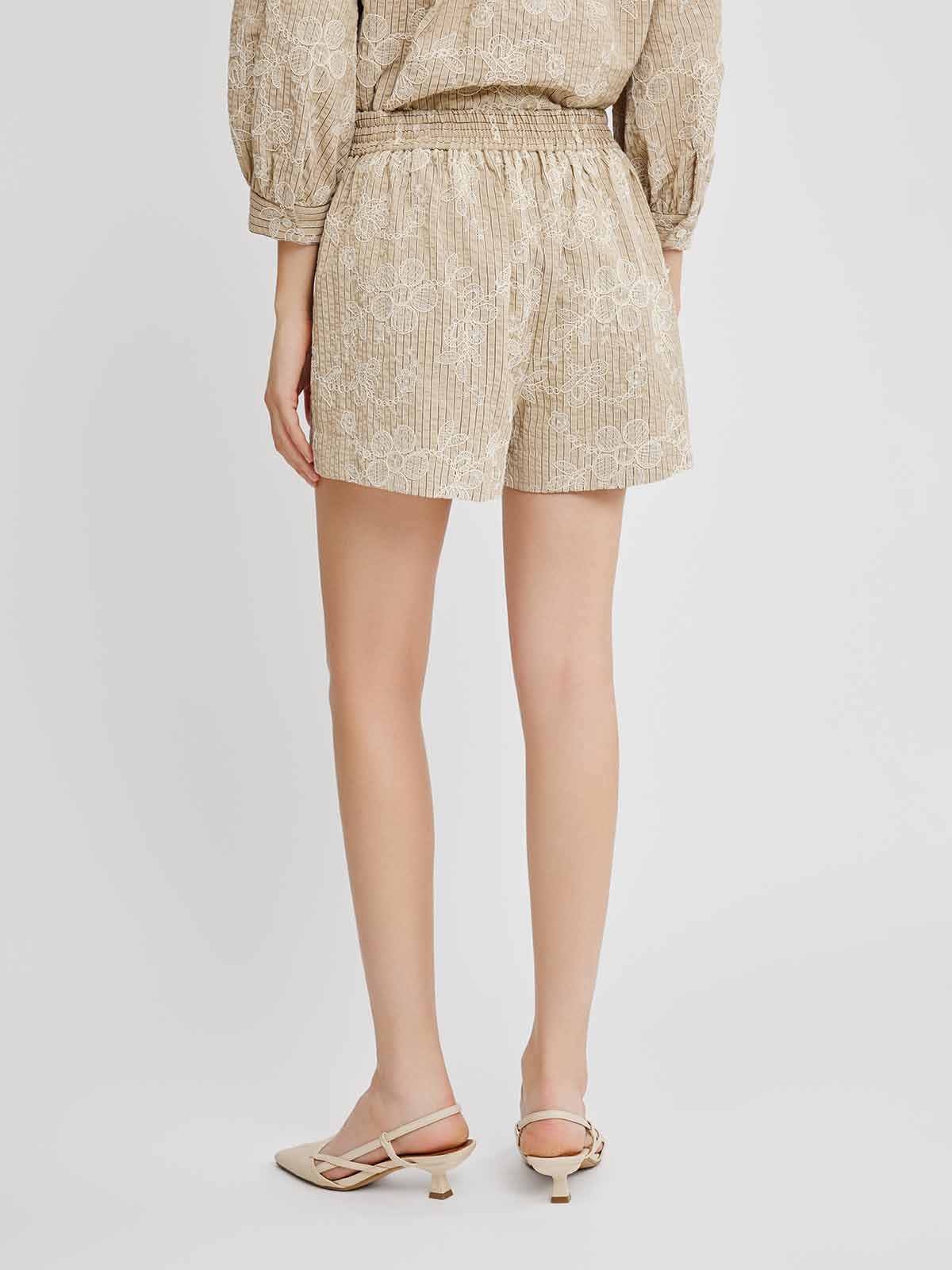 Striped Embroidered Shorts