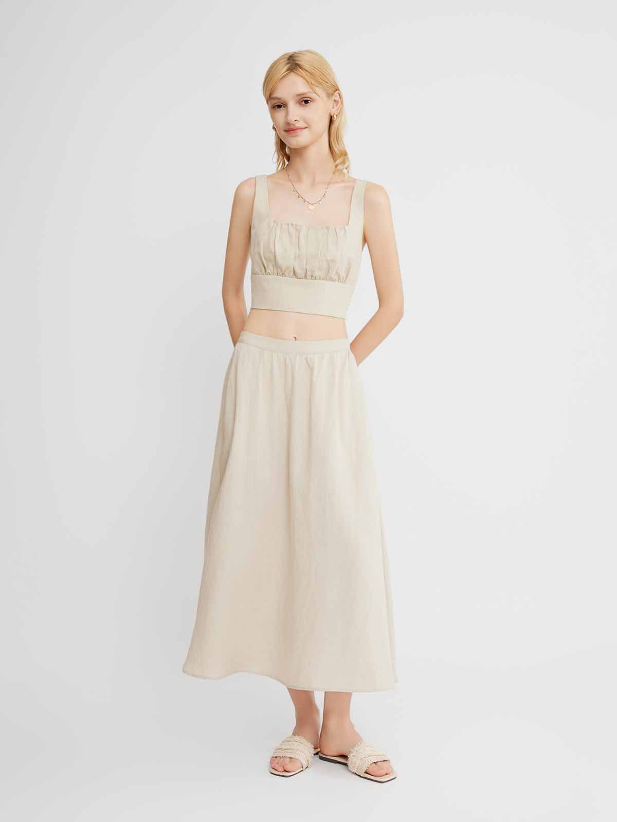  Smocked Square-Neck Top