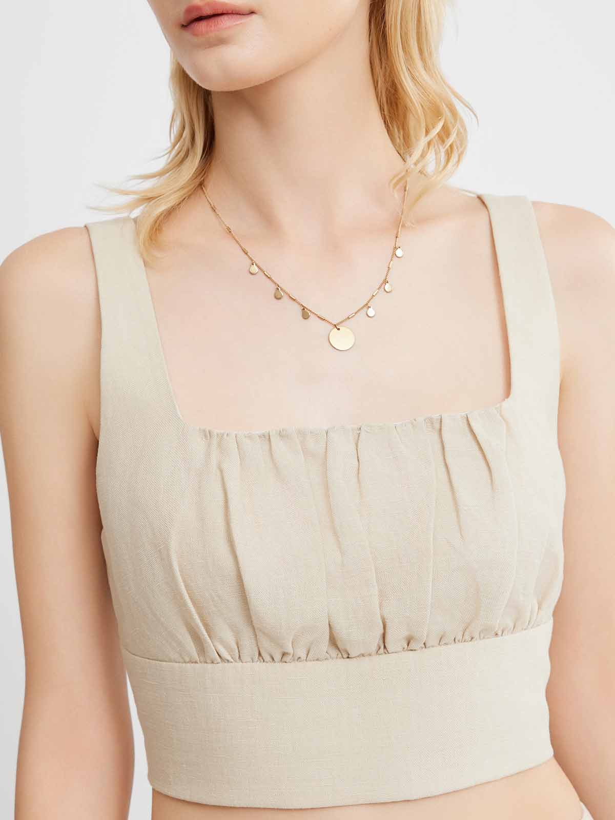  Smocked Square-Neck Top