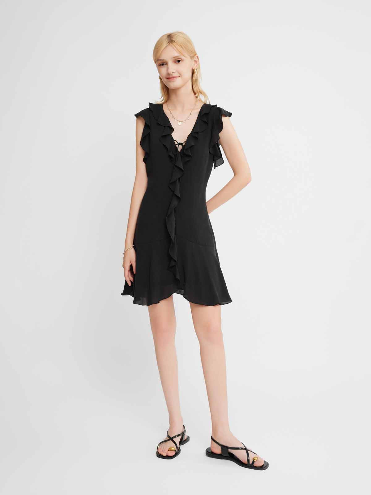 ASOBIO Ruffled Tie-Front Fit-and-Flare Mini Dress