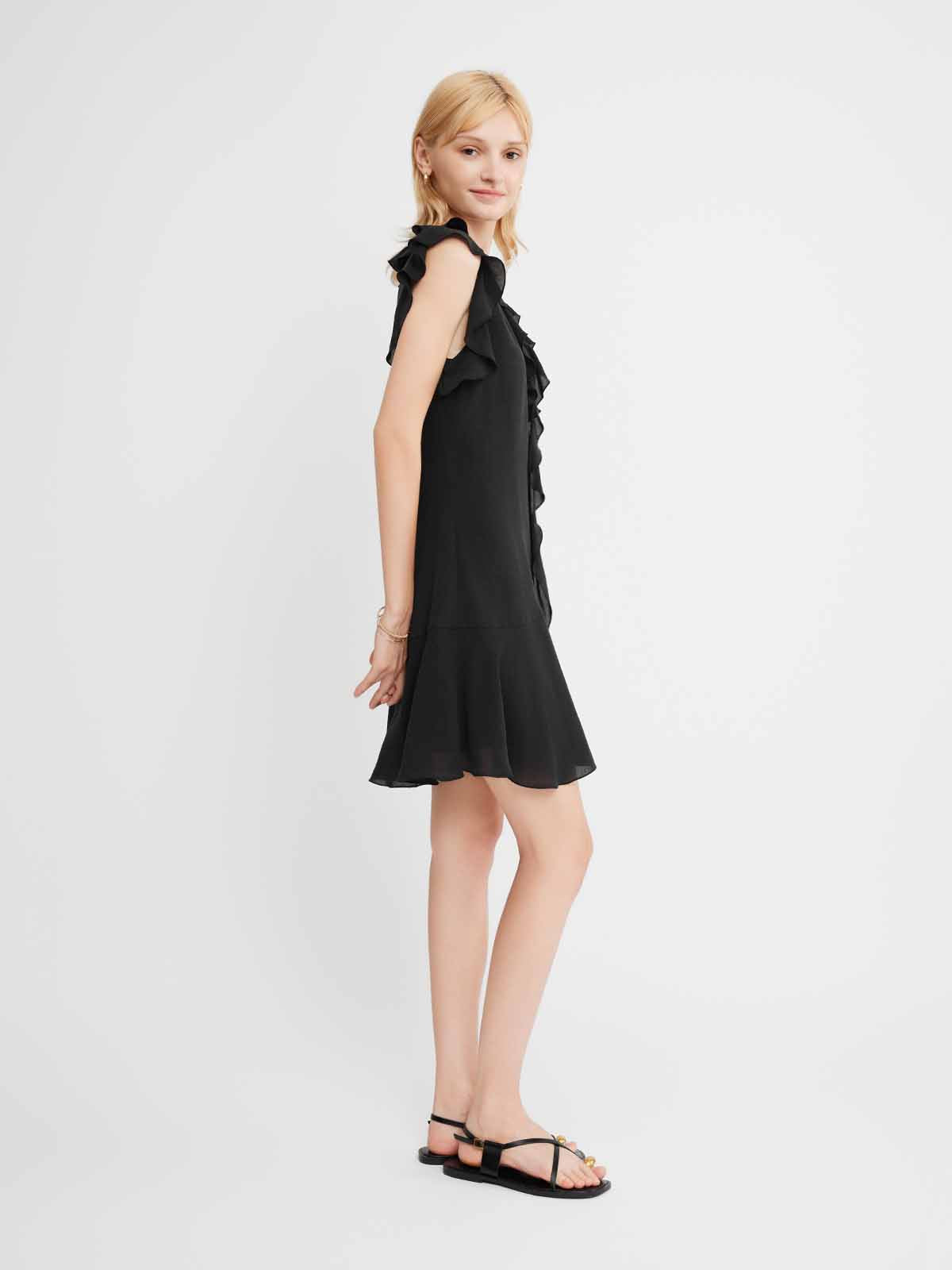 ASOBIO Ruffled Tie-Front Fit-and-Flare Mini Dress