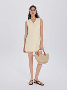 100% Linen Button-Up Linen Vest Mini Dress