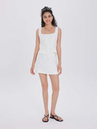 ASOBIO Linen Bustier Top with Peplum Hem