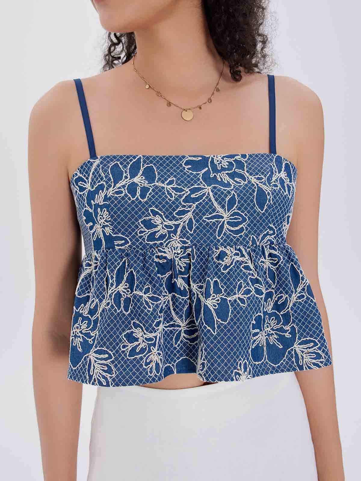 Embroidered Peplum Crop Top