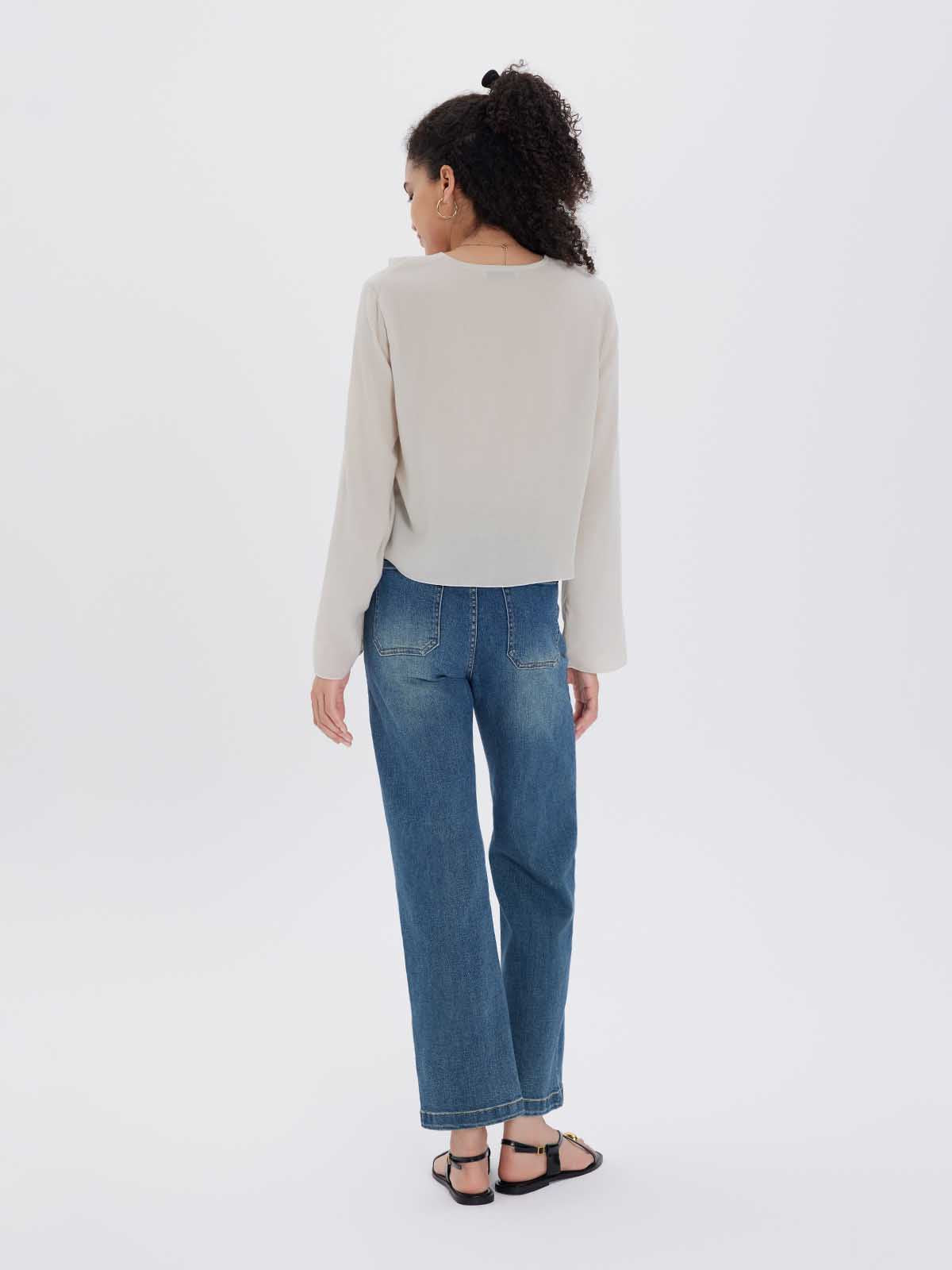  Ruffle Tie-Neck Long-Sleeve Blouse