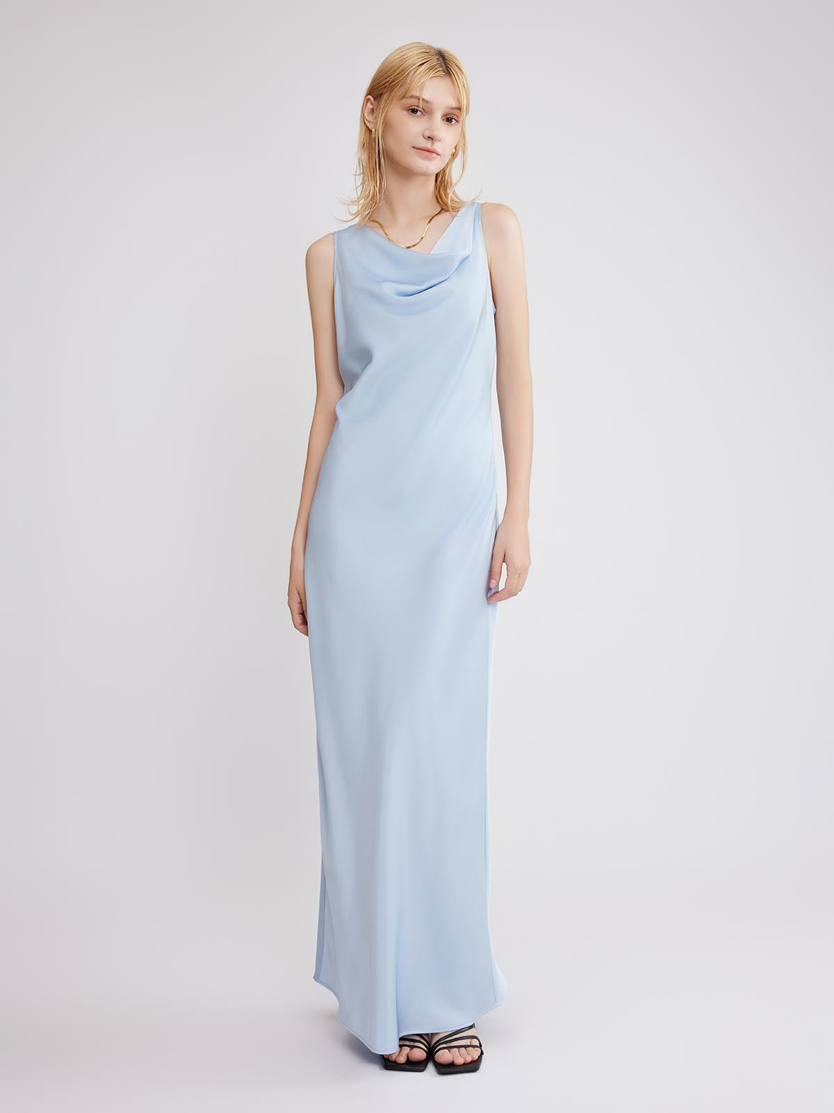 ASOBIO Satin Cowlneck Maxi Dress