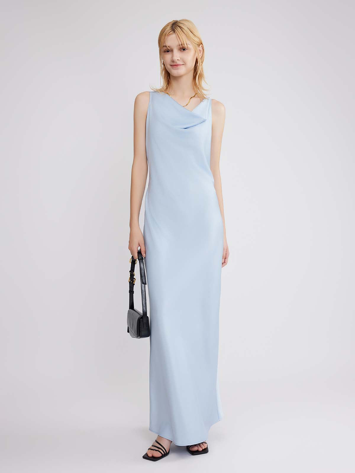 ASOBIO Satin Cowlneck Maxi Dress