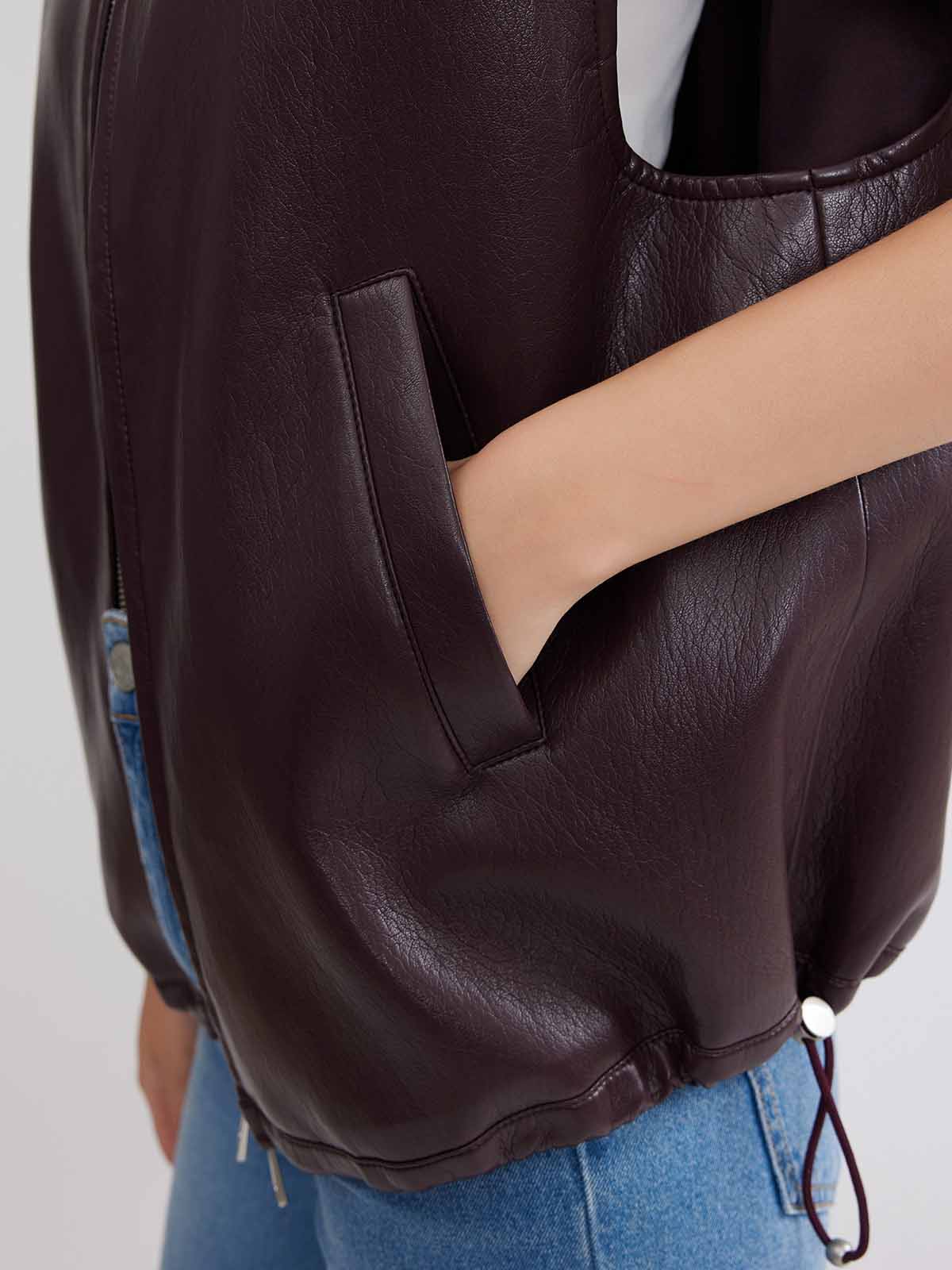 ASOBIO Faux Leather Collared Vest