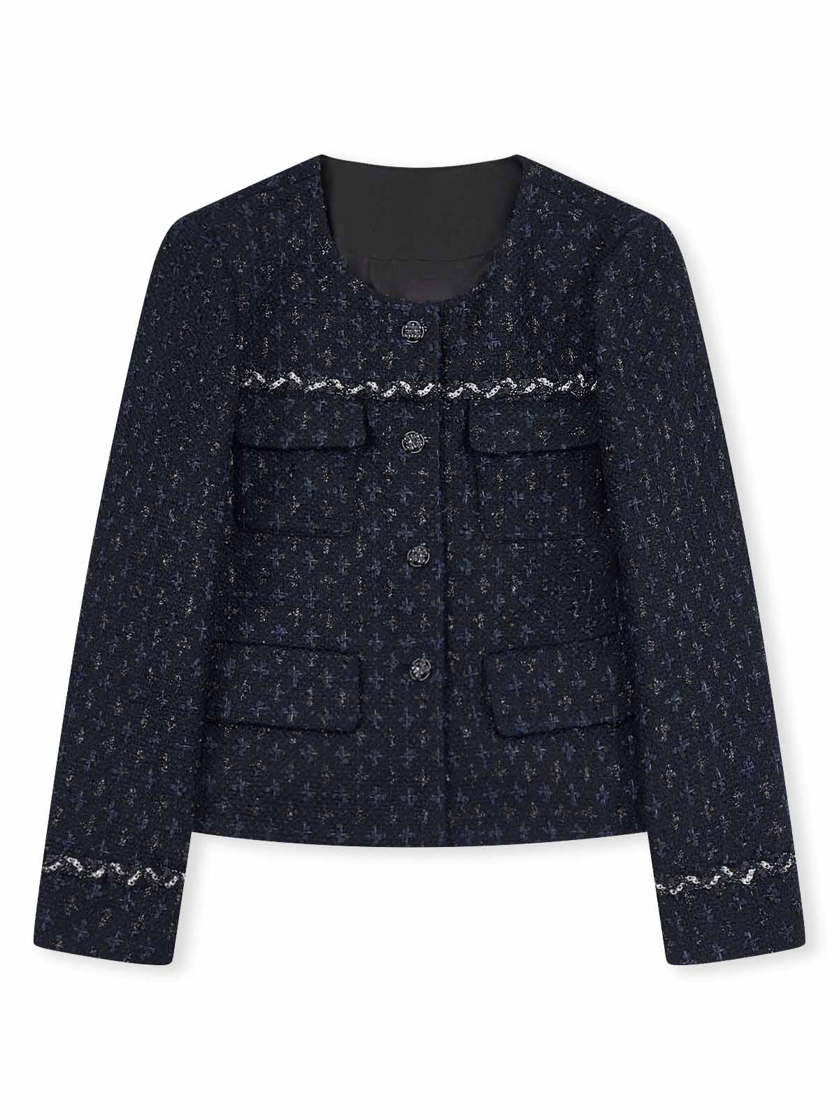 ASOBIO Tweed Round-Neck Jacket