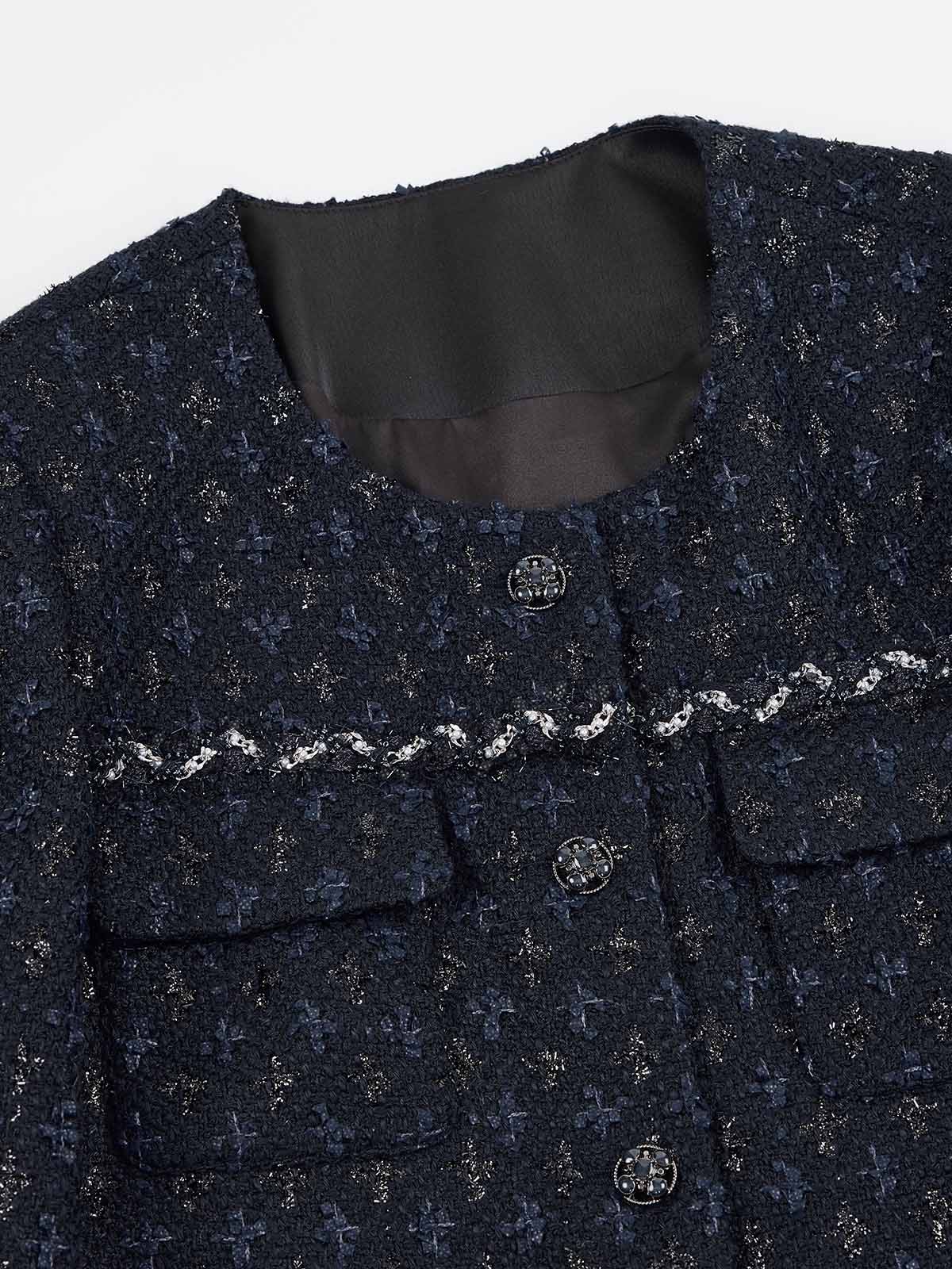 ASOBIO Tweed Round-Neck Jacket