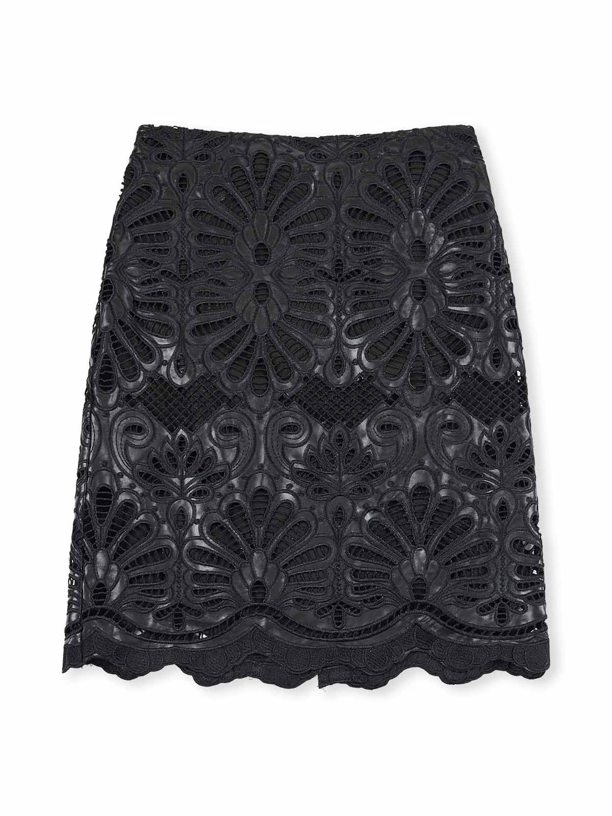 ASOBIO Embroidered PU Mini Skirt
