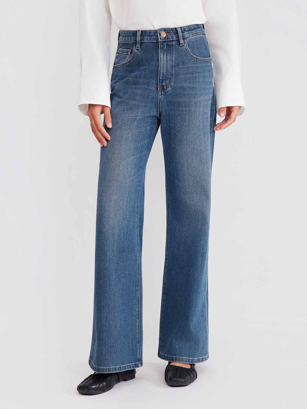 ASOBIO Mid-Rise Washed Straight-Leg Jeans