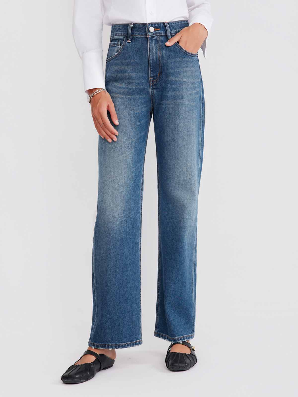 ASOBIO Mid-High Waist Straight-Leg Jeans