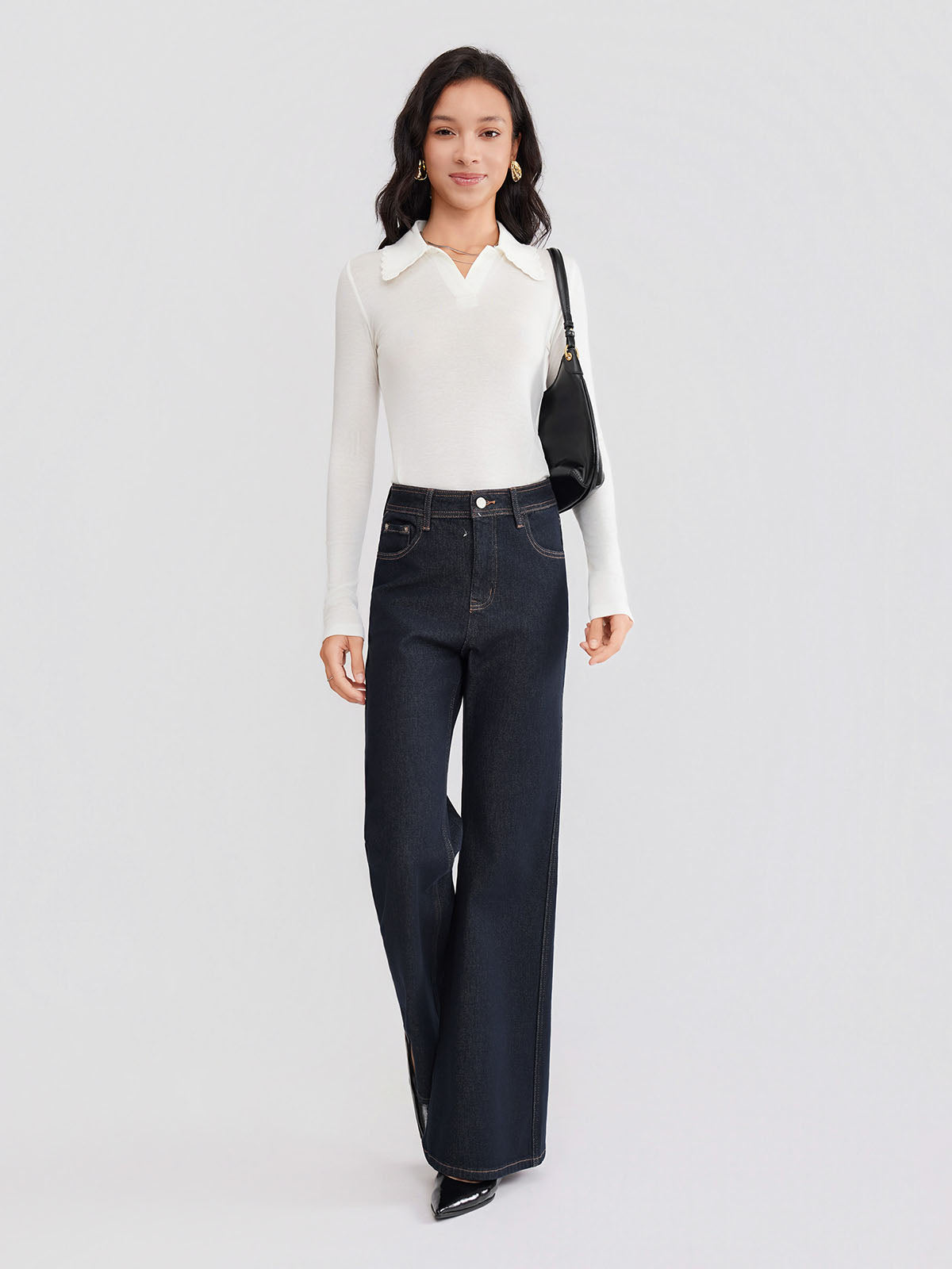 ASOBIO Mid-High Waist Flared Skinny Jeans