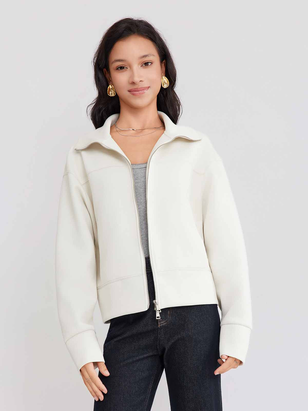 ASOBIO Stand-Collar Two-Way Zip Sweat Jacket
