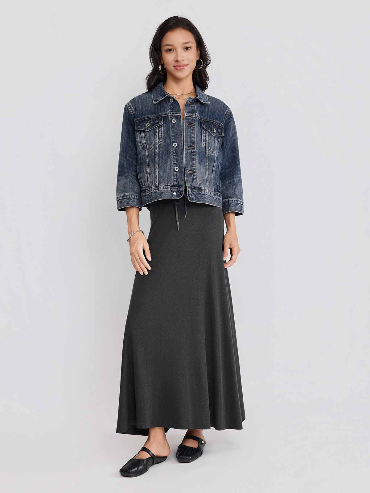 ASOBIO Cropped 100% Cotton Denim Jacket