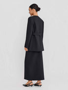 ASOBIO Belted V-Neck Structured Blazer