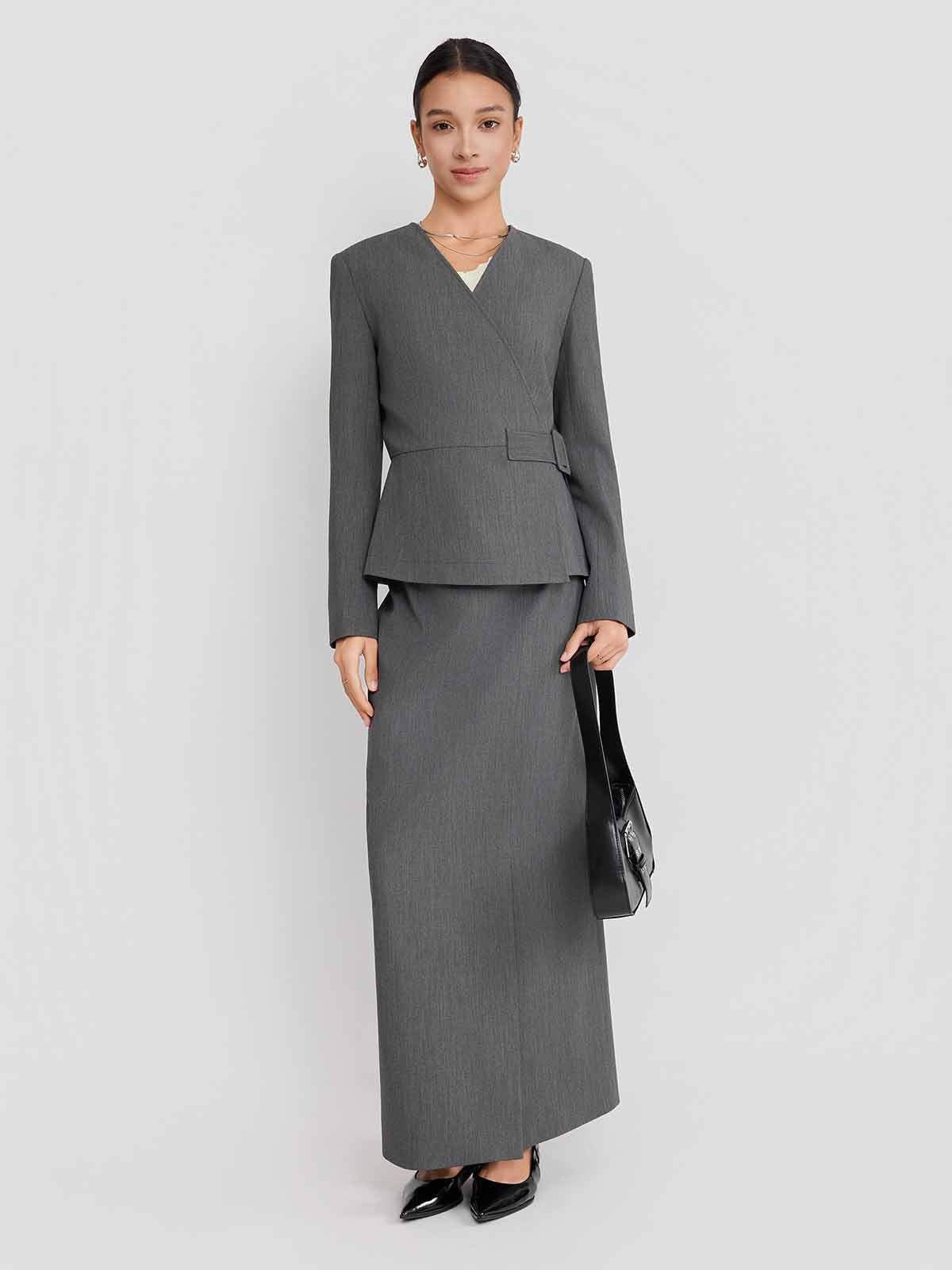 ASOBIO Wrap V-Neck Belted Blazer