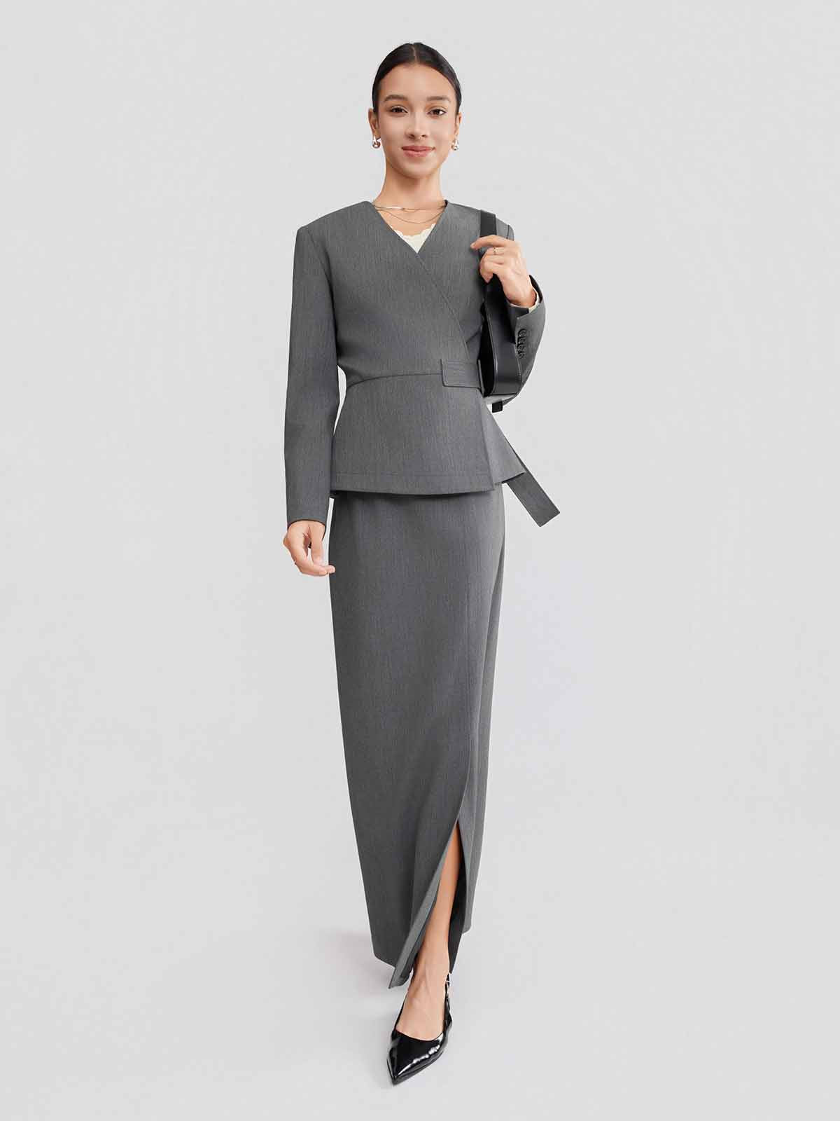 ASOBIO Wrap V-Neck Belted Blazer