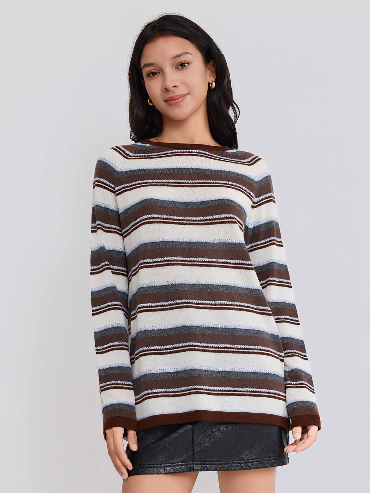 ASOBIO Wool Blend Striped Pullover Sweater