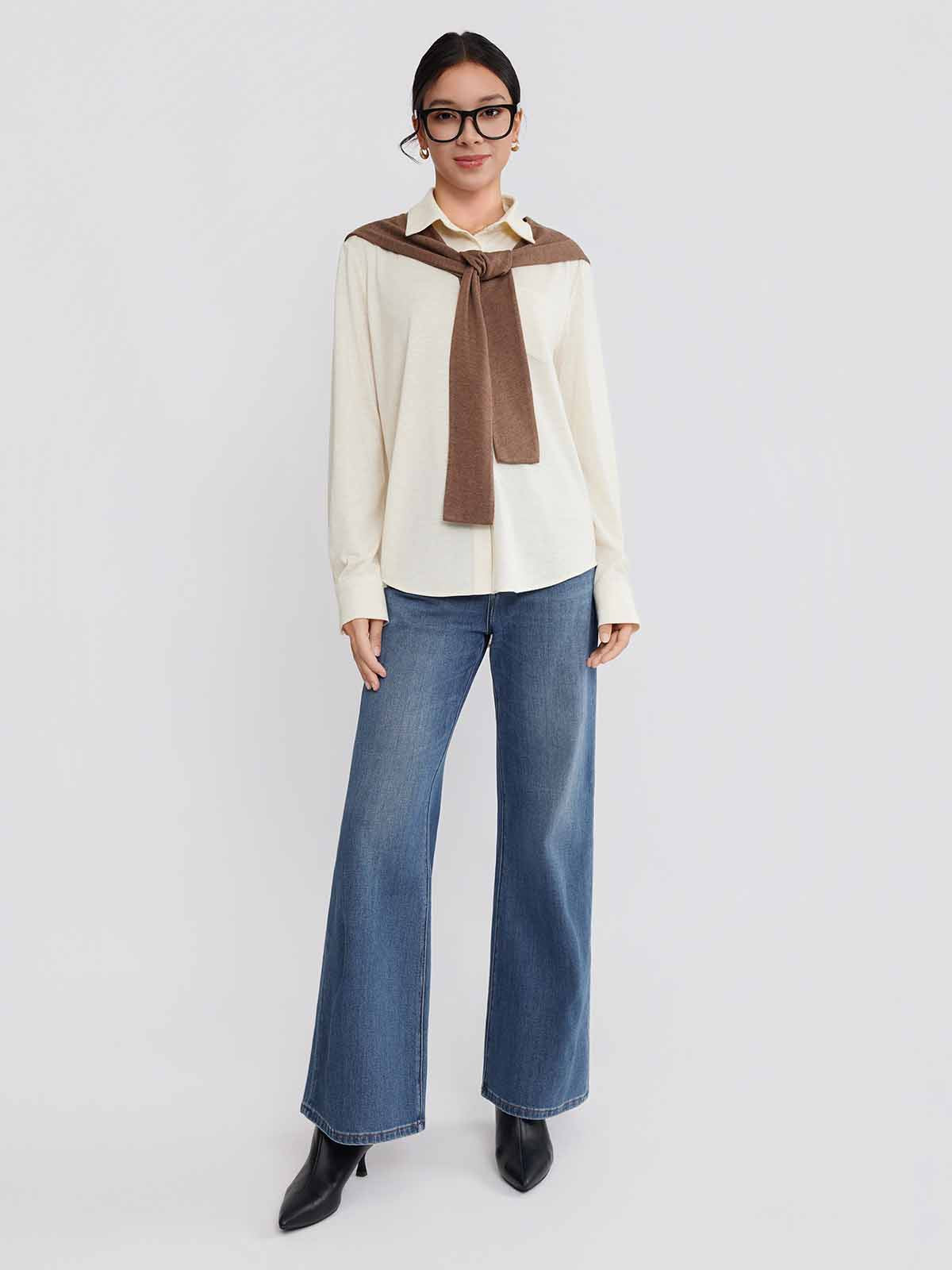 ASOBIO Wool-Blend Shirt with Shoulder Panel