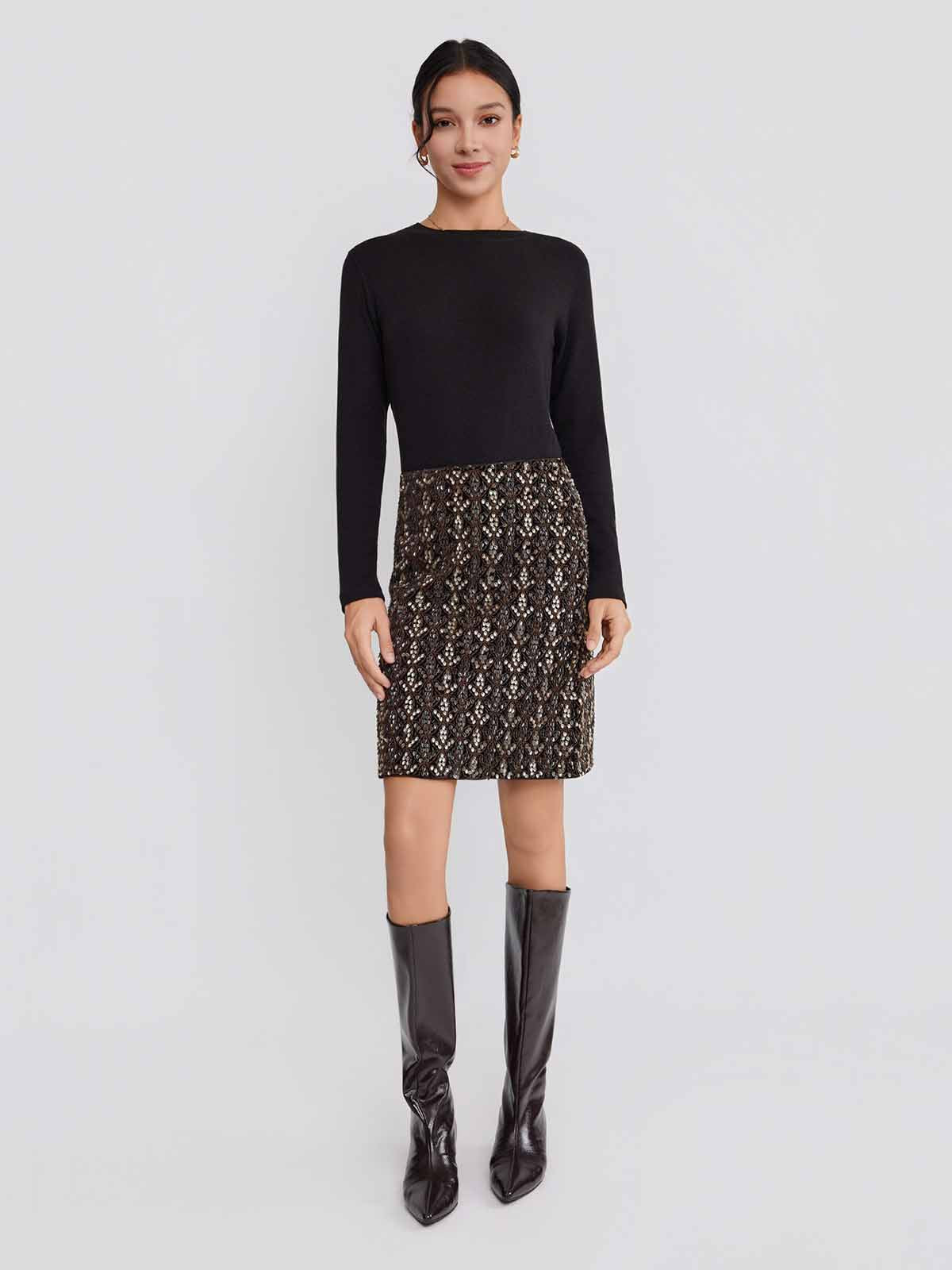 ASOBIO Sequin Embroidered Mini Skirt