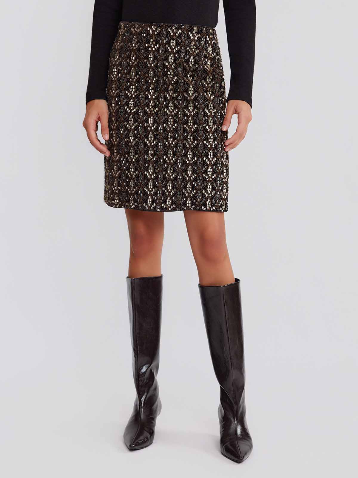 ASOBIO Sequin Embroidered Mini Skirt