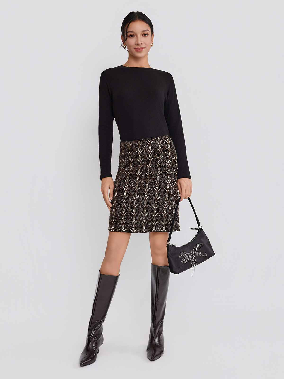 ASOBIO Sequin Embroidered Mini Skirt