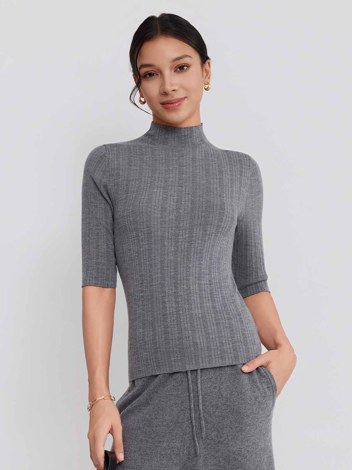 ASOBIO 100% Wool Ribbed Pullover Sweater