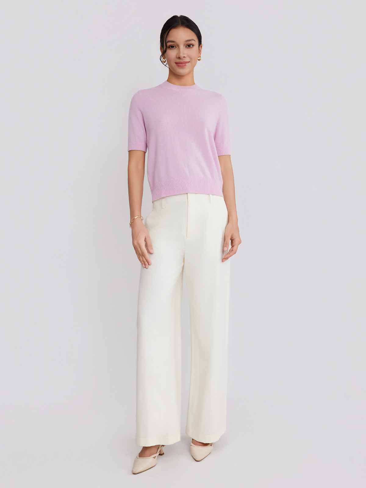 ASOBIO Wool-Cashmere Short-Sleeve Pullover Sweater