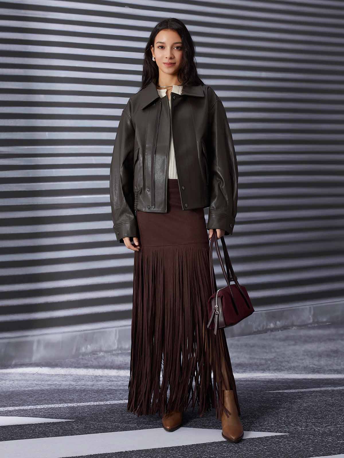 Relaxed Faux Leather Bomber Jacket