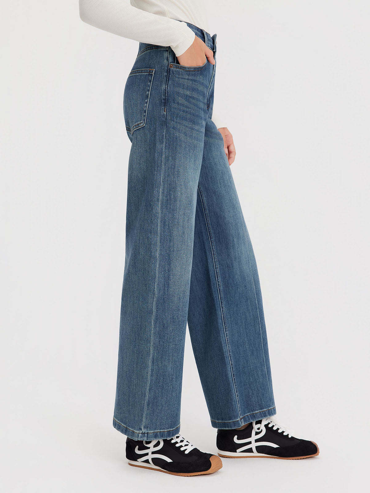 ASOBIO Mid-High Rise Wide-Leg Jeans