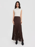 ASOBIO Mid-Rise Suede Fringe Maxi Skirt