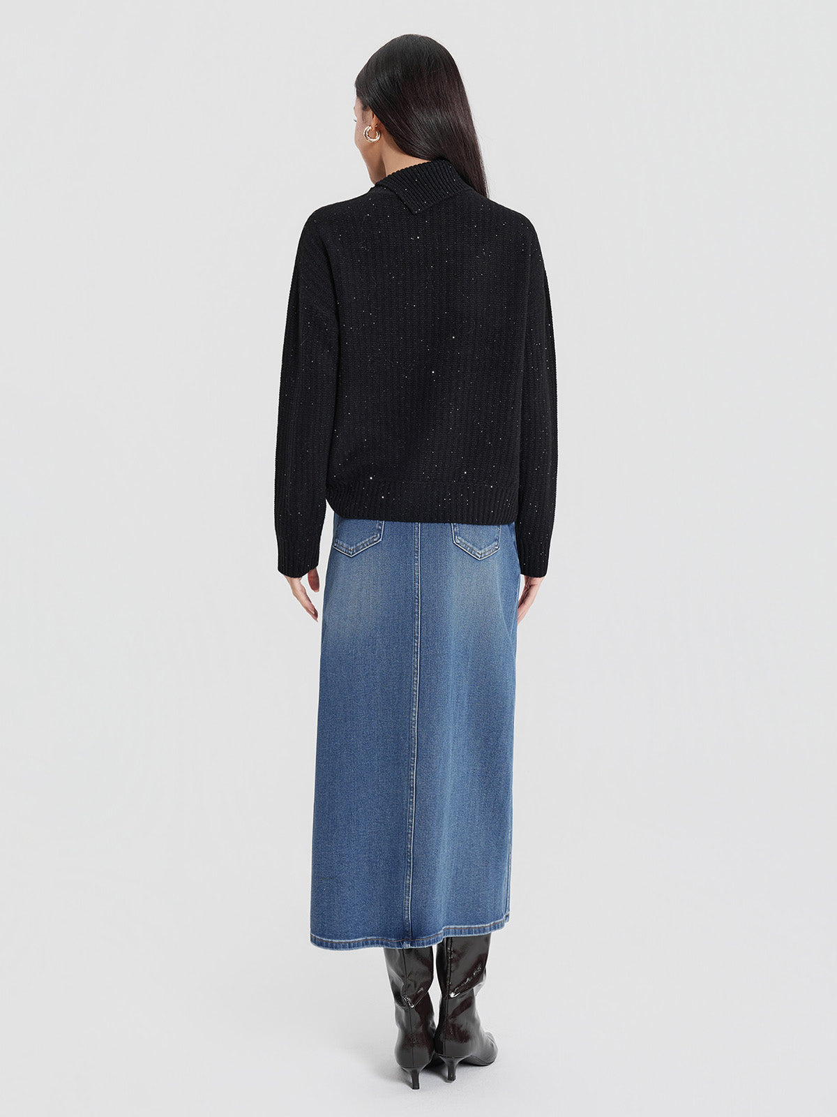 ASOBIO 100% Wool Sequin Sweater