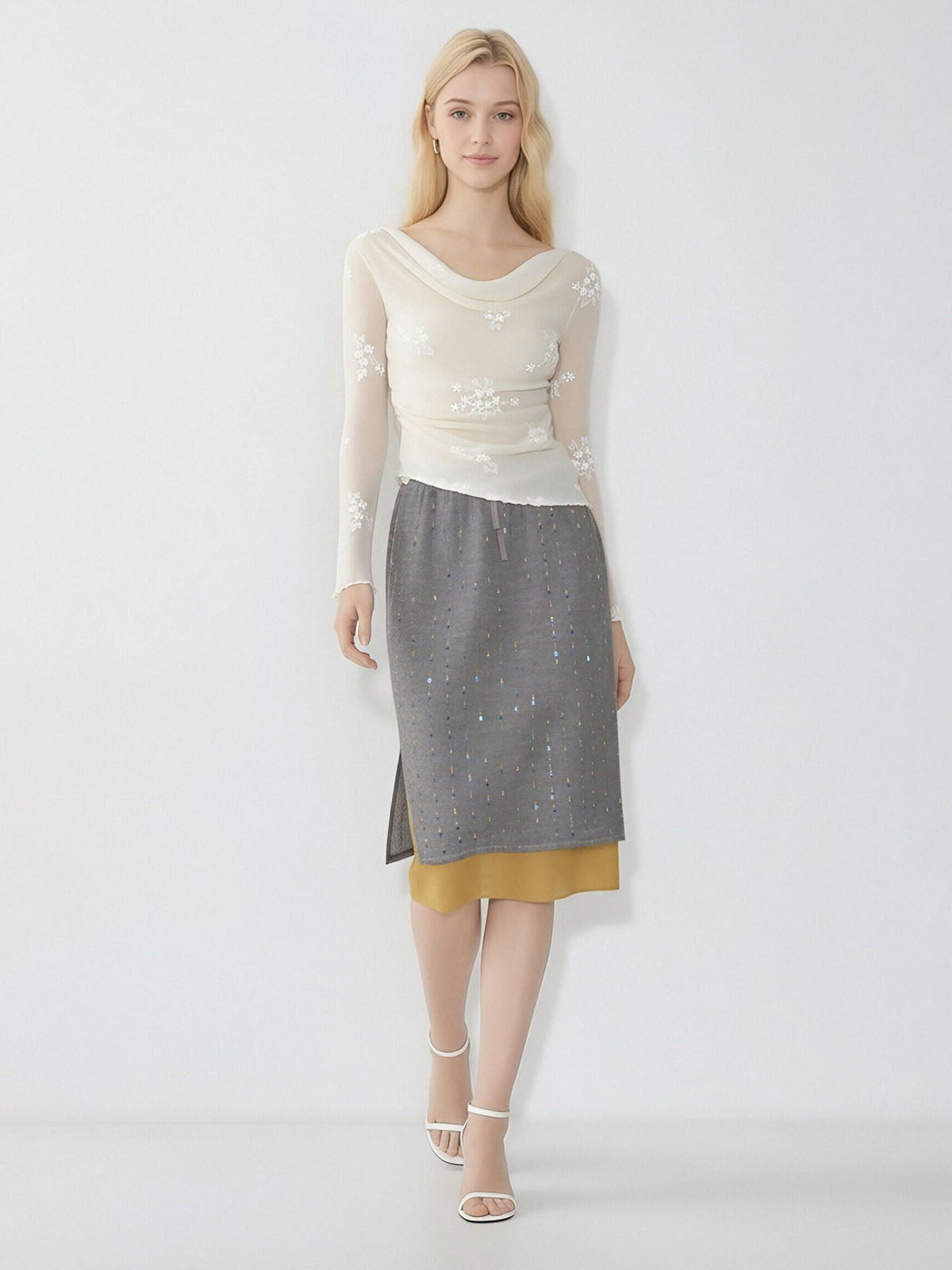 ASOBIO Layered Sequin Skirt