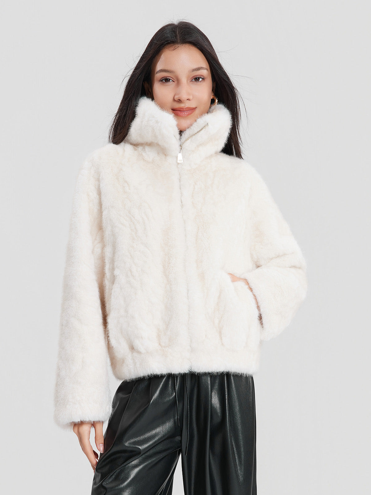 ASOBIO Faux Fur Zip-Up Jacket