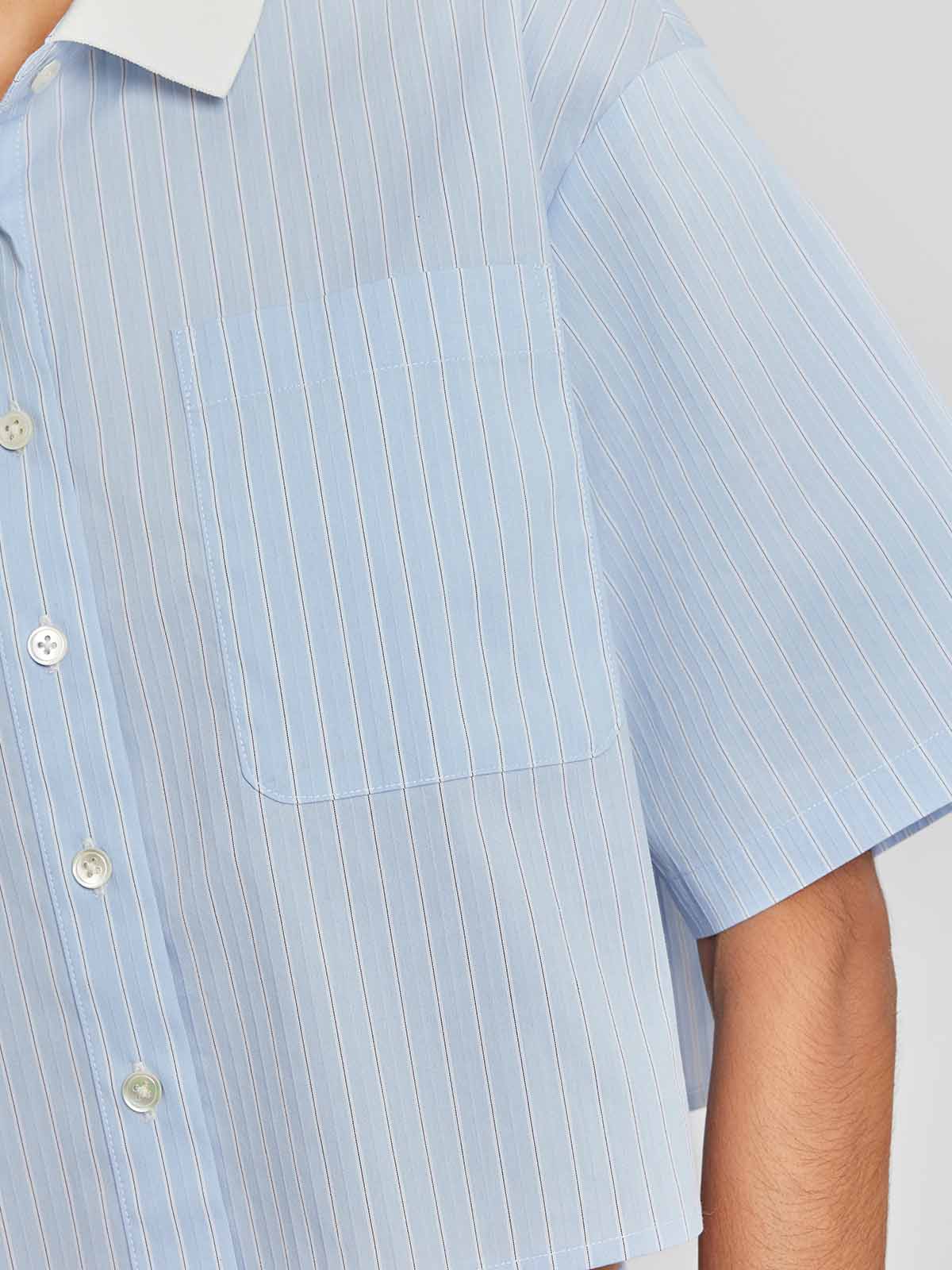 Knit Collar Short Sleeve Button-Up Shirt